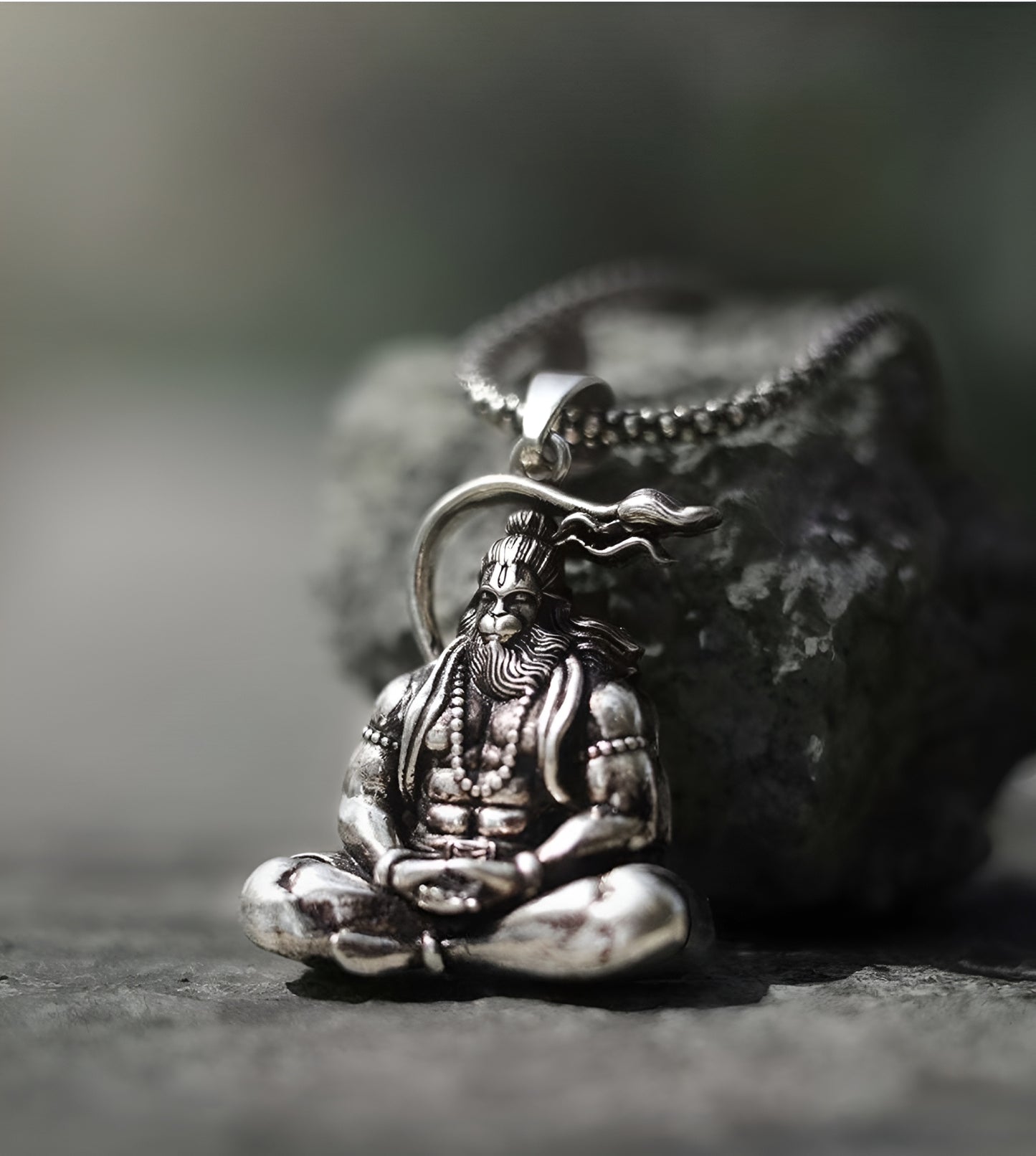 Hanuman Silver Locket With Chain